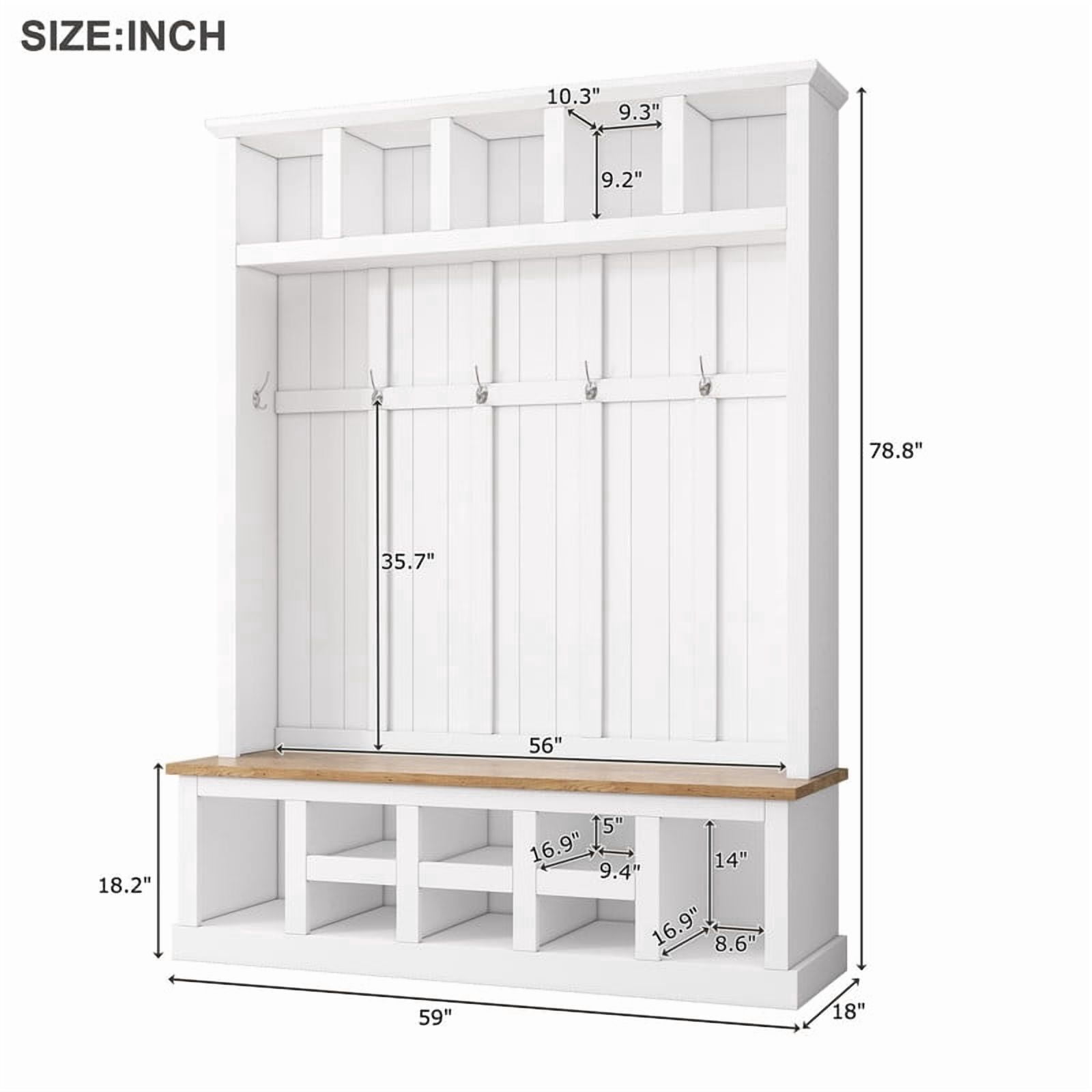 Farmhouse Hall Tree with Shoe Storage Bench and 13 Compartments, Entryway Coat Rack with 6 Hooks, Elegant Shoe Cabinet for Mudroom, Living room