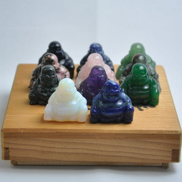 Buda de gran barriga Buda Maitreya Buda con cara sonriente Grano rojo Oro verde Polvo verde Artesanías de cristal