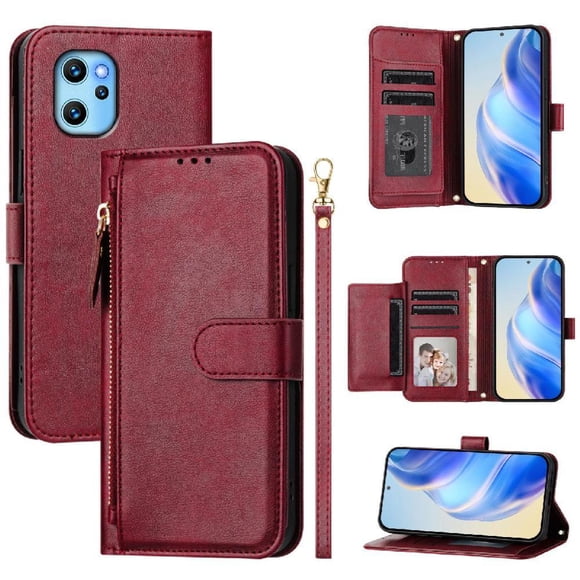Filp Case for UMIDIGI Power 7 Max Zipper Pocket Magnetic Flip Wallet Phone Case with 7 Card Slots and Wrist Strap