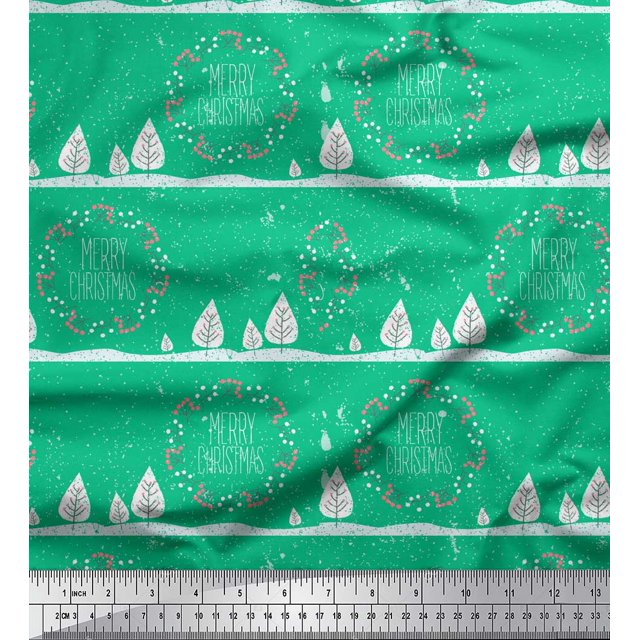 Soimoi Tissu en Velours Vert Baies Rouges & Joyeux Noël Imprimé Texte Tissu au Mètre 58 Pouces de Large