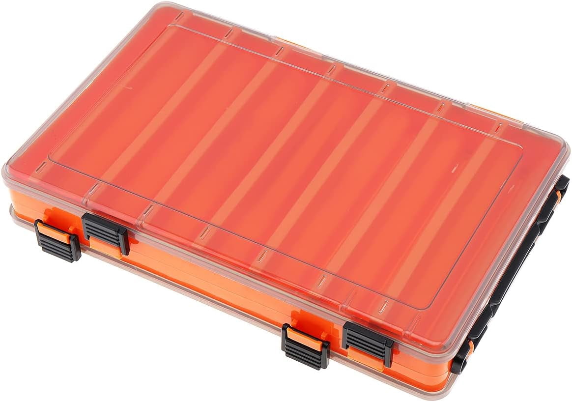 Double Sided 14 Compartments Fishing Tackle Boxes Fishing Lure Box Organizer, Fishing Bait Tackle Storage Case, Container Box for Jewelry Beads Earring Hook (Orange)