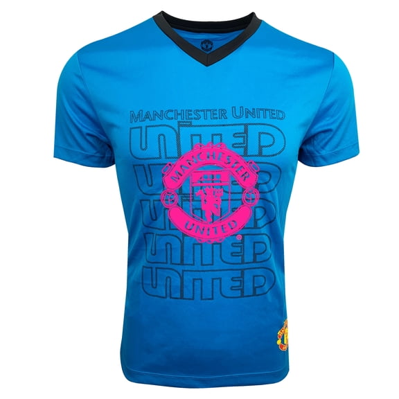 Adjmi Manchester United Teal/Pink Logo Polyester Tee, Adult Sizes S-L