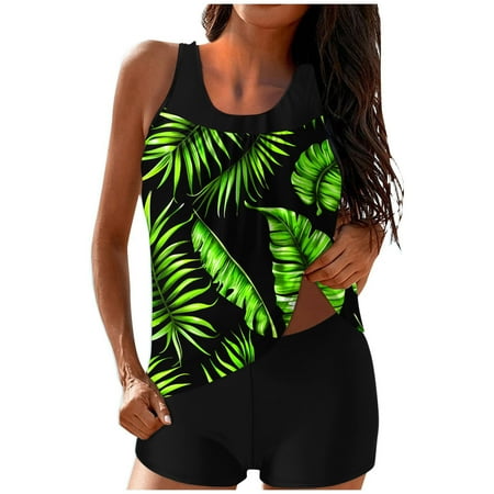 qucoqpe Tankini Swimsuits for Women Loose Fit Floral Print Two Piece Modest Bathing Suits Blouson Tankini Tops with Boyshorts