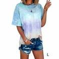 thumbnail image 4 of Femmes T-Shirt Cravate Teint Causal Top Manches Courtes Ronde Ample Top Manches Courtes Chemisier, Bleu, L, 4 of 9