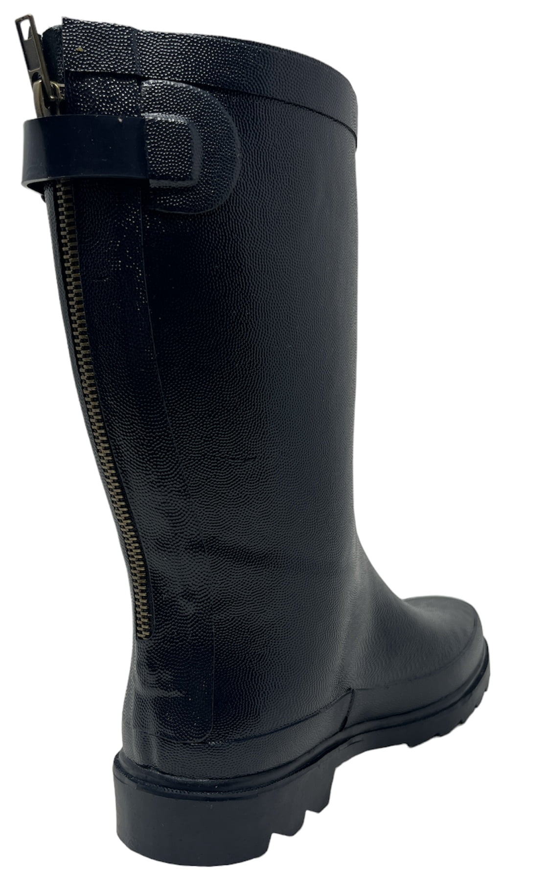 Forever Young Women's Short Shaft Mock Zipper Waterproof Rain Boo, Low Heel Round Toe Black, Navy