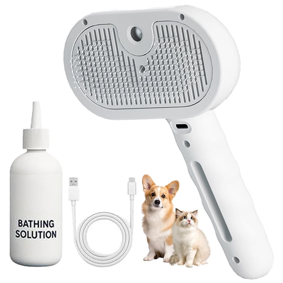 Fresh Fur Shower Brush, 3 In 1 Self Cleaning Pet Spray Hair Removal Comb, Pet Steamy Shower Brush   Bathing Solution, Removes Loose Hair & Reduces Shedding, for Long & Short Haired Pets (White)