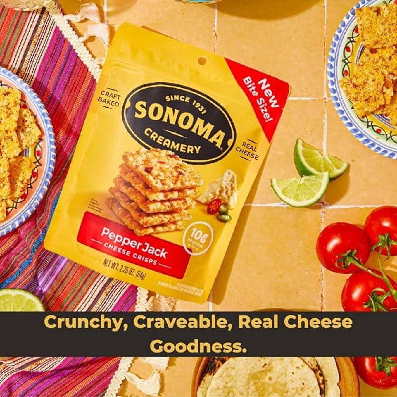 Sonoma Creamery Cheese Crisps, Cheddar, | Savory Snack Cracker | High Protein | Low Carb | Gluten Free | Wheat Free, 2.25 oz (Pack of 6)