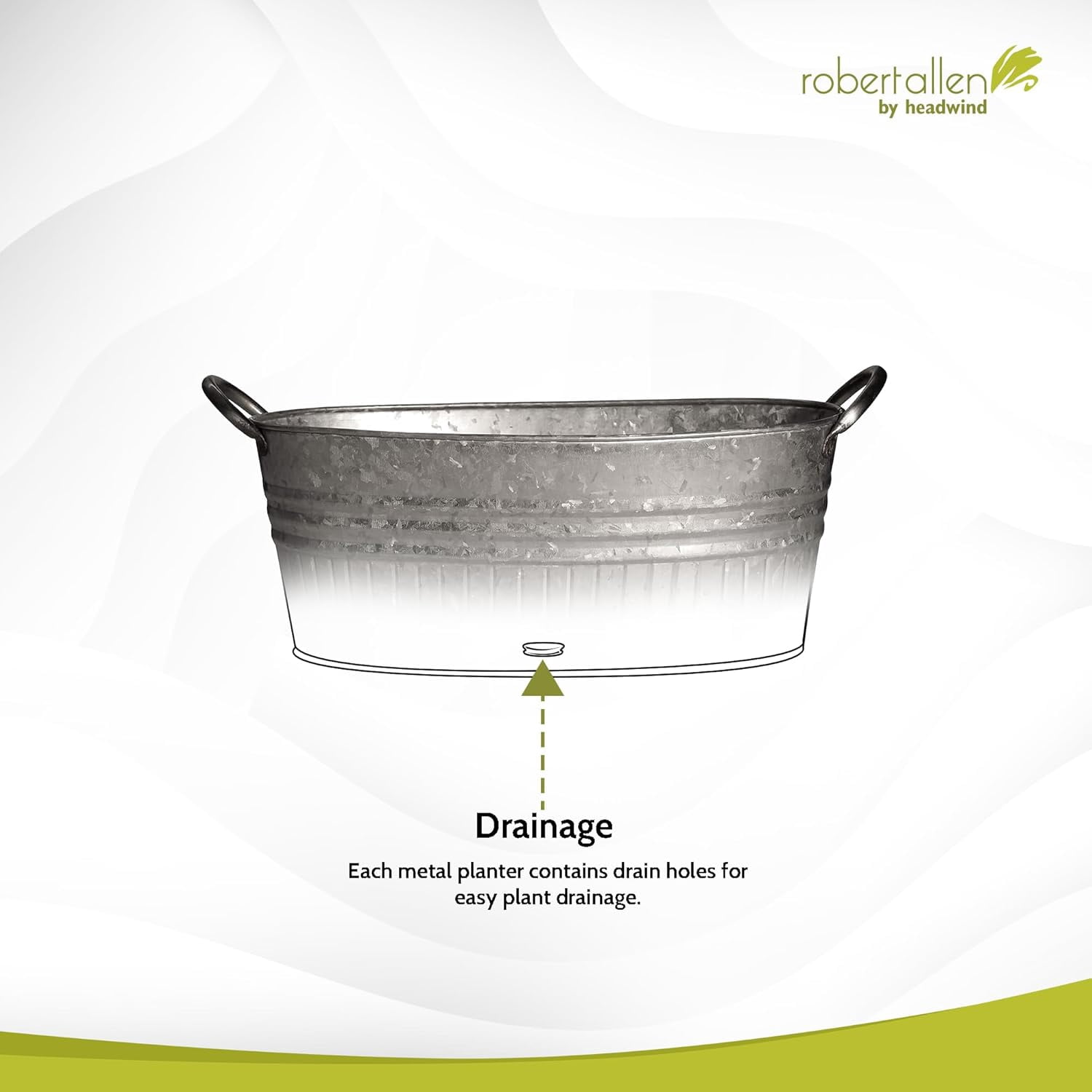 Round Galvanized Planter with Handles, 12 inch diameter Metal Wash Tub for Gardening or Farmhouse Home Decor