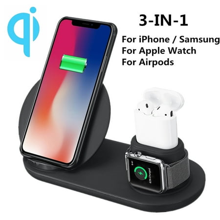3 in 1 Wireless Fast Charger Stand QI Wireless Charging Dock Station Replacement for Apple Watch Series 4/3/2/1, for iPhone Xs/XS MAX/XR/X/8/8 Plus, and (Best Iphone Replacement Charger)