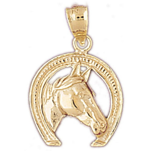 14K Yellow Gold Horseshoe With Horse Pendant - 24 mm