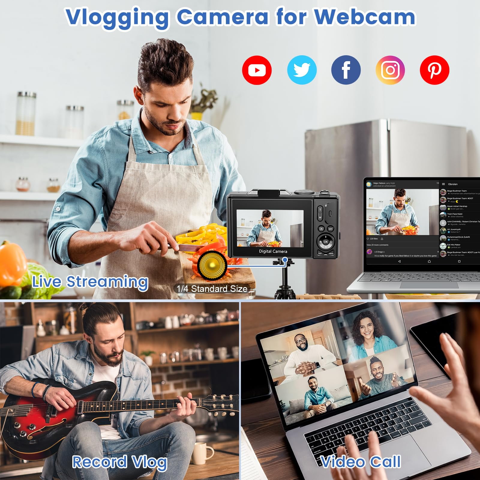 Saneen Digital Camera 4K 64MP Vlogging Camera for YouTube 3''180°Flip Screen 18X Zoom Autofocus 32GB SD Card Video Cameras for Beginners