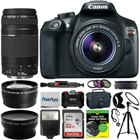 Canon T6 Digital SLR Camera 18-55mm IS II + 75-300mm 32GB Best (Best Canon For Portraits)