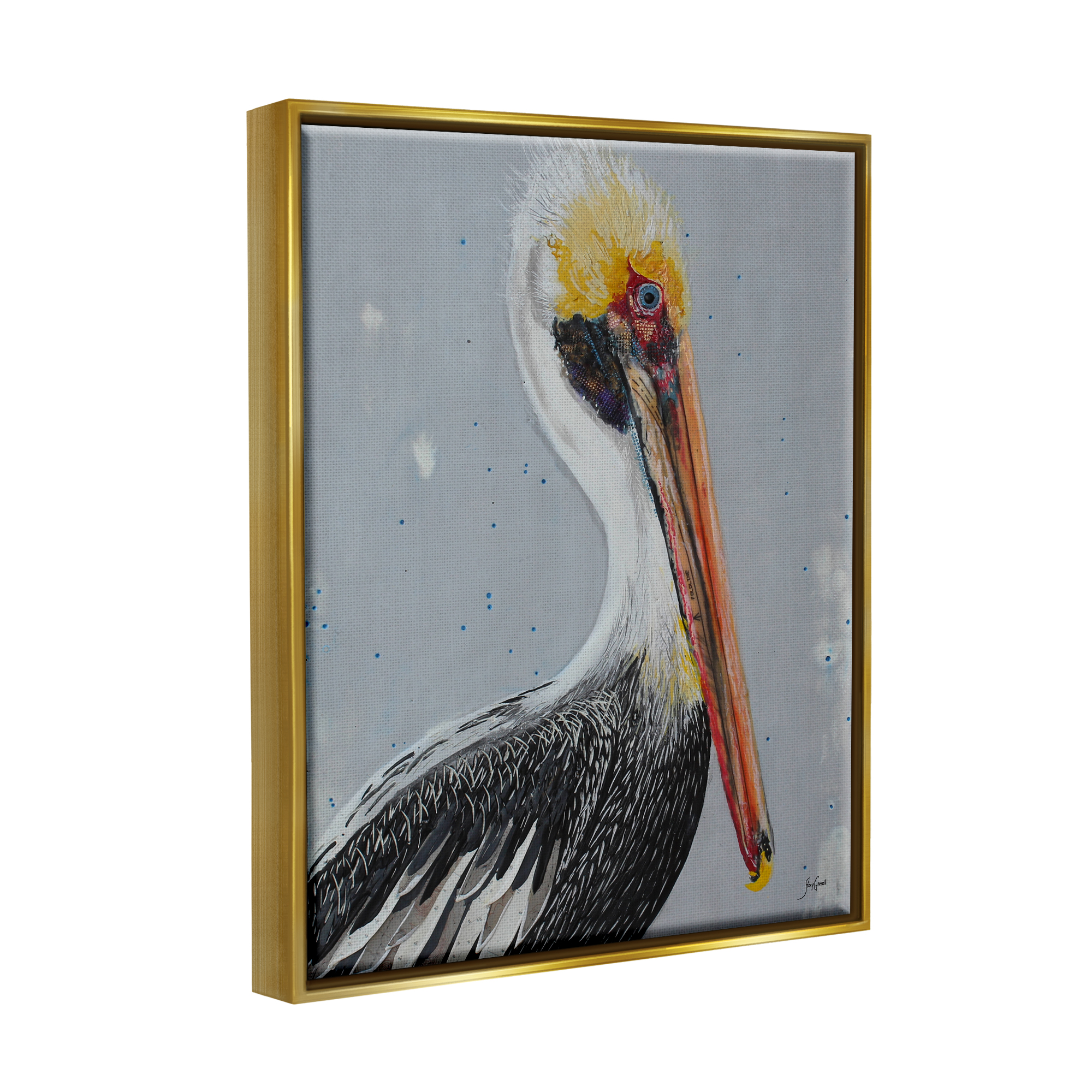 Stupell Industries Nautical Pelican Portrait Animals & Insects Painting Gold Floater Framed Art Print Wall Art, 25 x 31