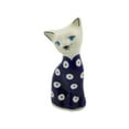 thumbnail image 3 of Polish Pottery 4-inch Cat Figurine (Blue Eyed Peacock Theme) Hand Painted in Boleslawiec, Poland + Certificate of Authenticity, 3 of 6
