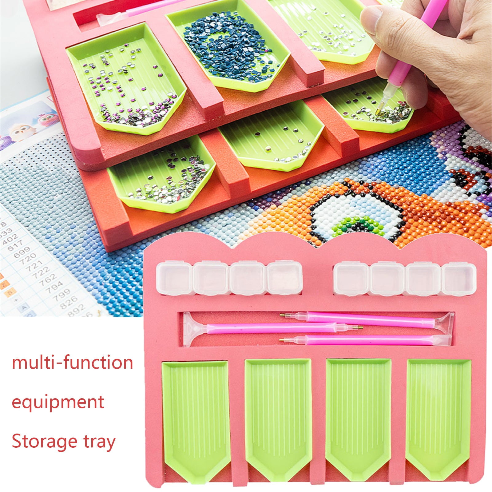 Diamond Painting Tools Kits Multi-Batch Ideal Gift for Craft Arts 4 Slots Tray Diamond Painting Accessories Tray Organizer for Adults Multi-Boat Holder for Tray Square Bead Storage Containers 