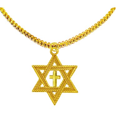 Men's Gold Star Of David Messianic Cross Pendant Necklace – 24 Inch Box Chain – Tyche.21