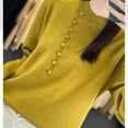 thumbnail image 6 of Wyobmus Womens Woolen Sweater Casual Round Neck Button Solid Color Loose Base Cable Knitted Sweater Tops A-Yellow, 6 of 6