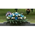 thumbnail image 3 of Sympathy Silks Artificial Cemetery Flowers White Rose and Blue Alstroemeria Saddle for Headstone, 3 of 6