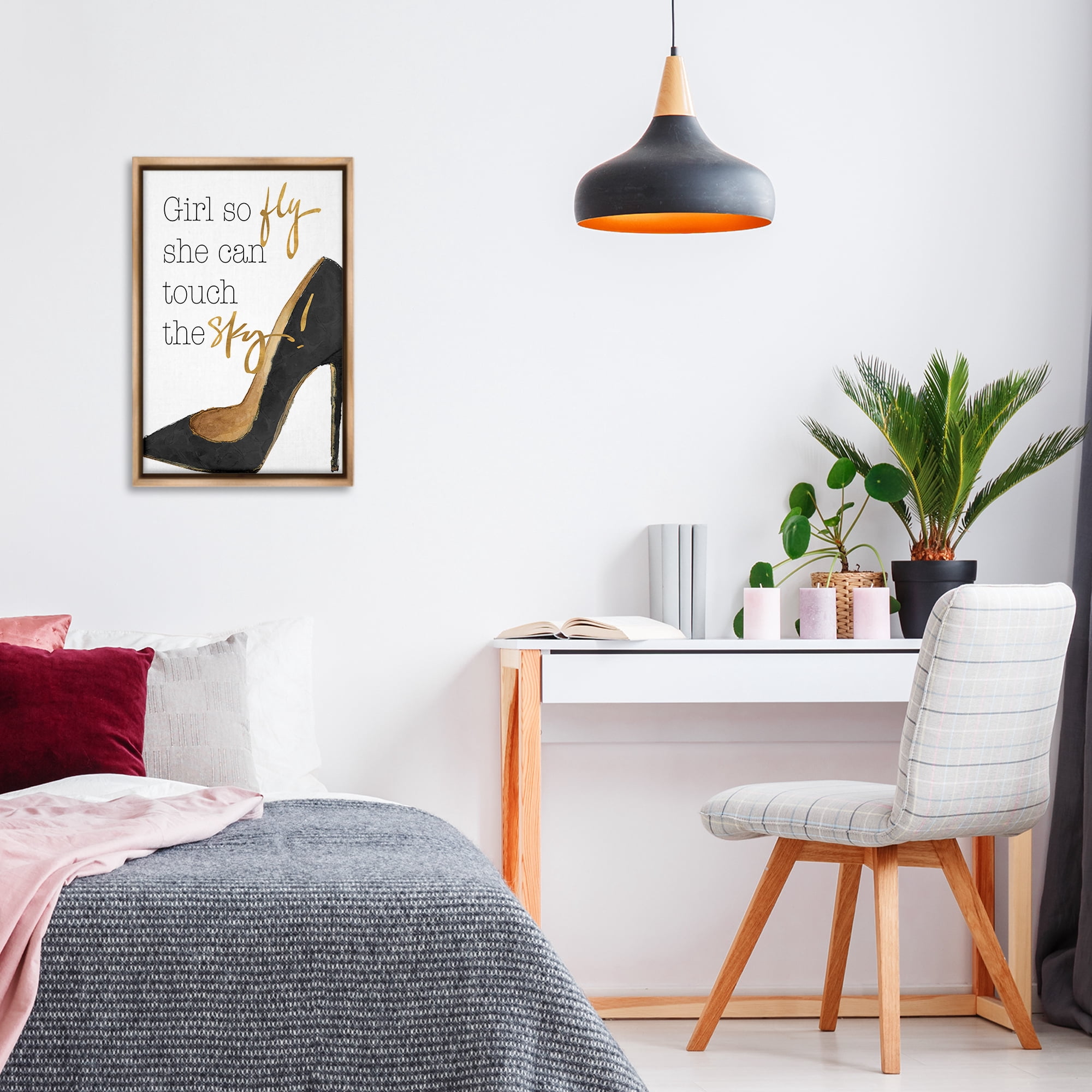 Stupell Industries Touch The Sky Phrase Beauty & Fashion Painting Brown Floater Framed Art Print Wall Art, 17 x 25