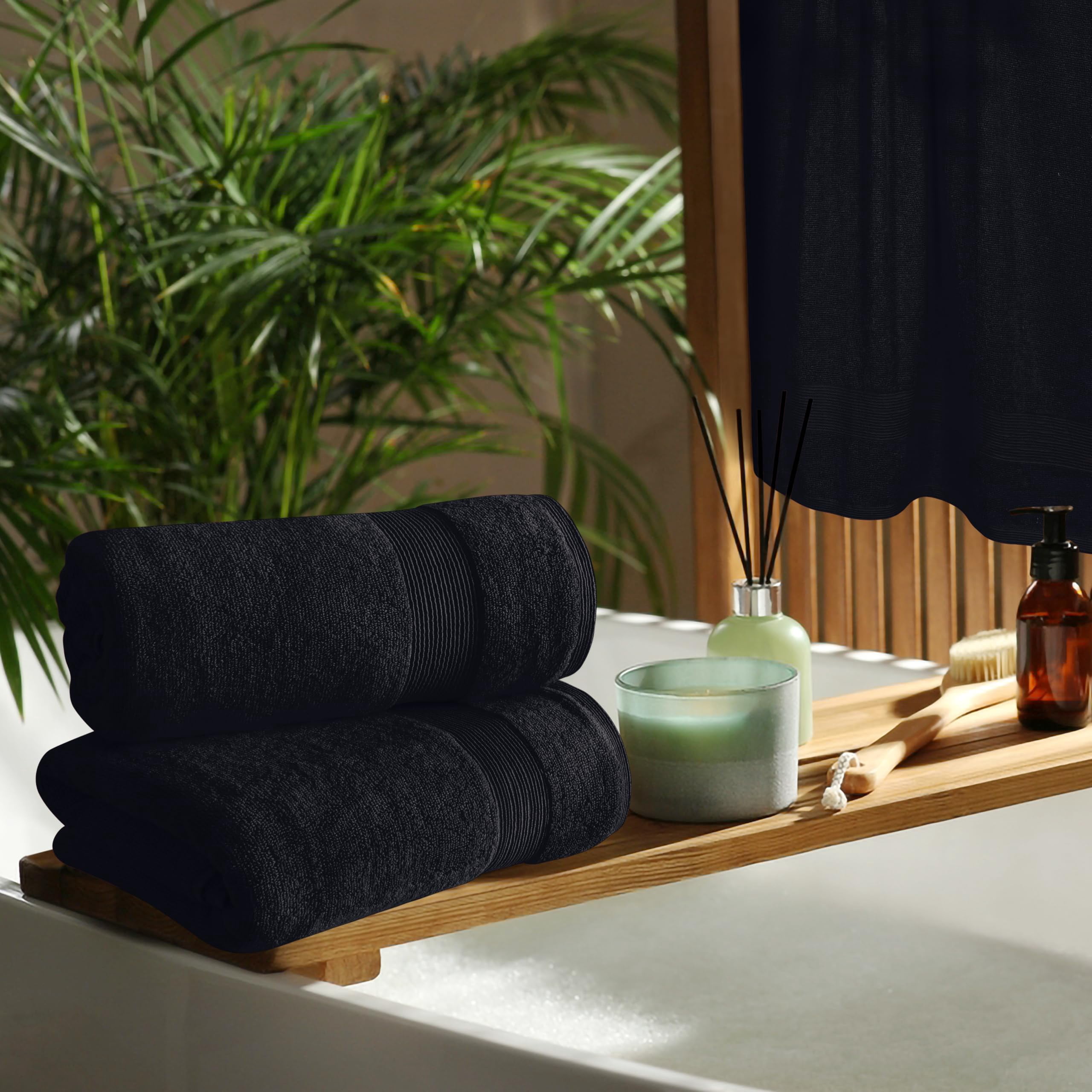 MALLONI HOME 4 Pack Bath Towel Set 27x54, 100% Ring Spun Cotton, Ultra Soft Highly Absorbent Machine Washable Hotel Spa Quality Bath Towels for Bathroom, 4 Bath Towels Black