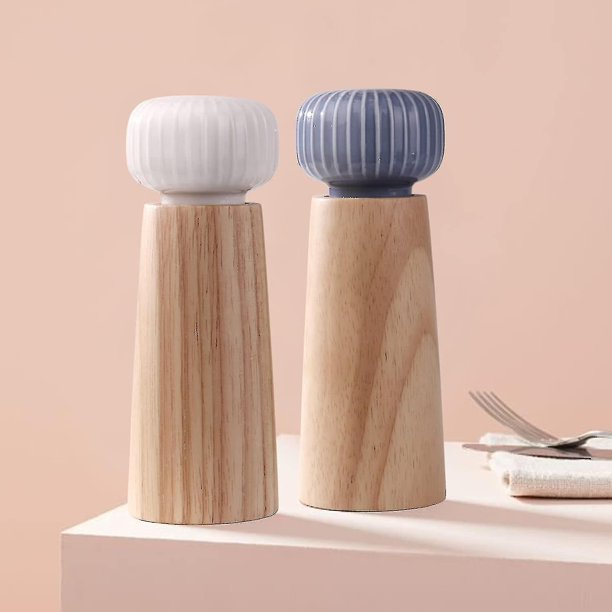 Molinillo de sal y pimienta de madera y cerámica, molinillo de especias con TA ajustable