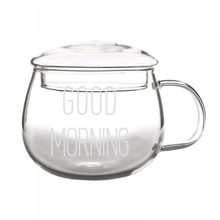 Keimprove Glass Coffee Mug with Lid and Handle 11.8oz Good Morning Glass  Clear Round Drinking Glasses for Coffee, Tea, Soup, Cereal, Ice Cream,  Cappuccino, Clear Drinking Cup, Coffee Mug 