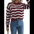 thumbnail image 3 of Suéter de Punto Calado de Larga con Cuello en V y Estampado Ondulado A Juego para Mujer. Vino Tinto L, 3 of 10
