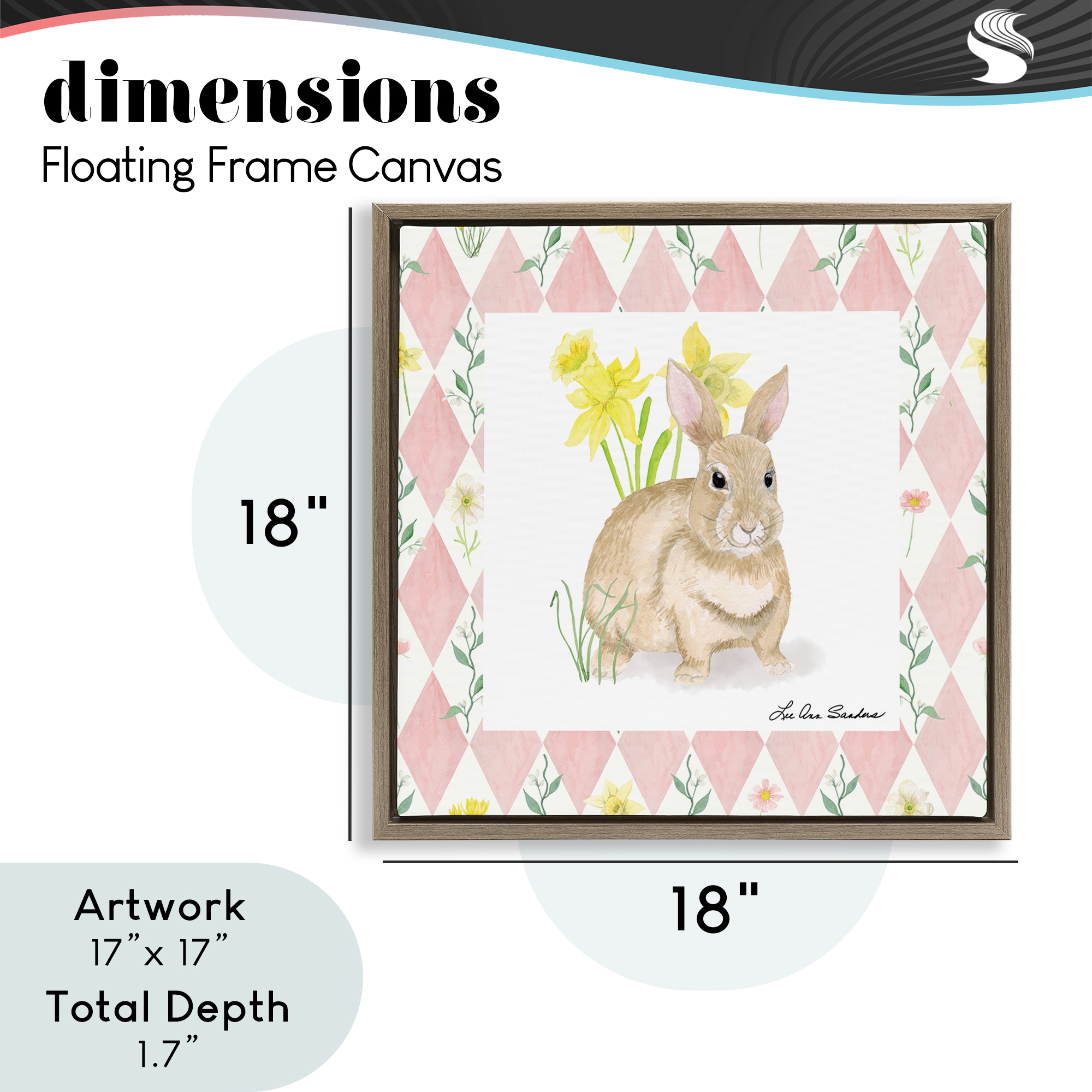 Bunny on Pink Argyle Brown Framed Floater Canvas Wall Art, design by Lee Ann Sanders