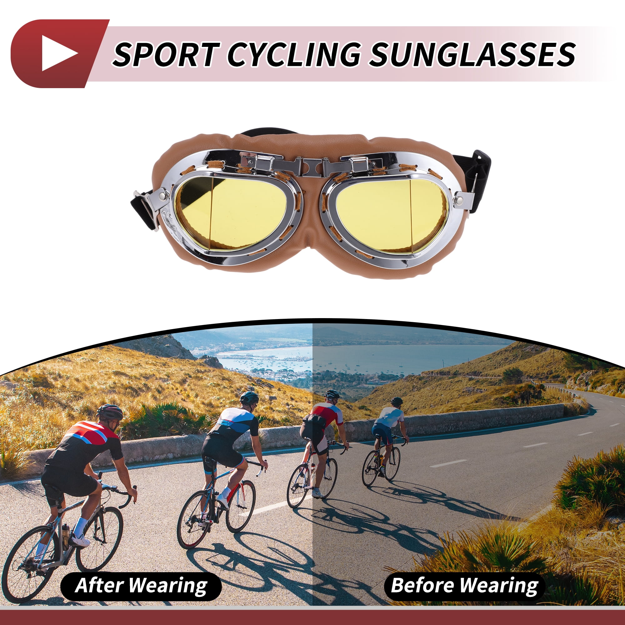 Unique Bargains 1 Set Motorcycle Riding Goggles Foldable PC PU Sponge Outdoor Sports Sunglasses for Motocross Dirt Bike ATV Yellow Lens Brown Frame