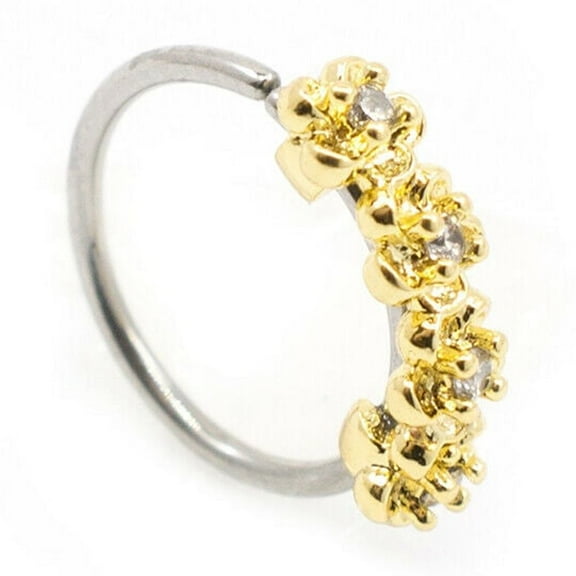 Bendable Nose, Cartilage Hoop Rings with Four CZ Paved Flowers 316L S. Steel 20g