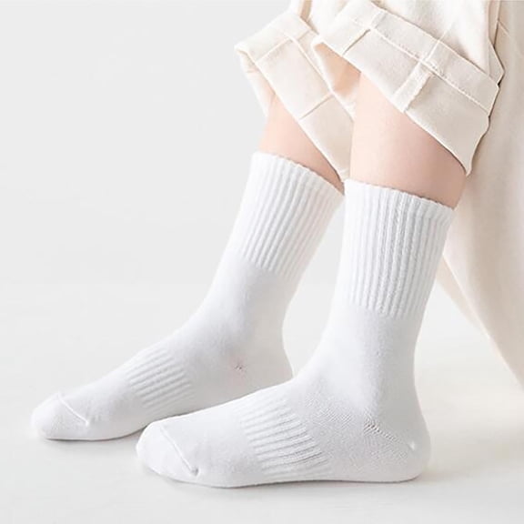 JAHH 6 Pairs Sock Autumn and Winter White Student Socks Cotton Medium Tube Socks Solid Color 97% cotton 3% spandex Fashion Comfort Socks