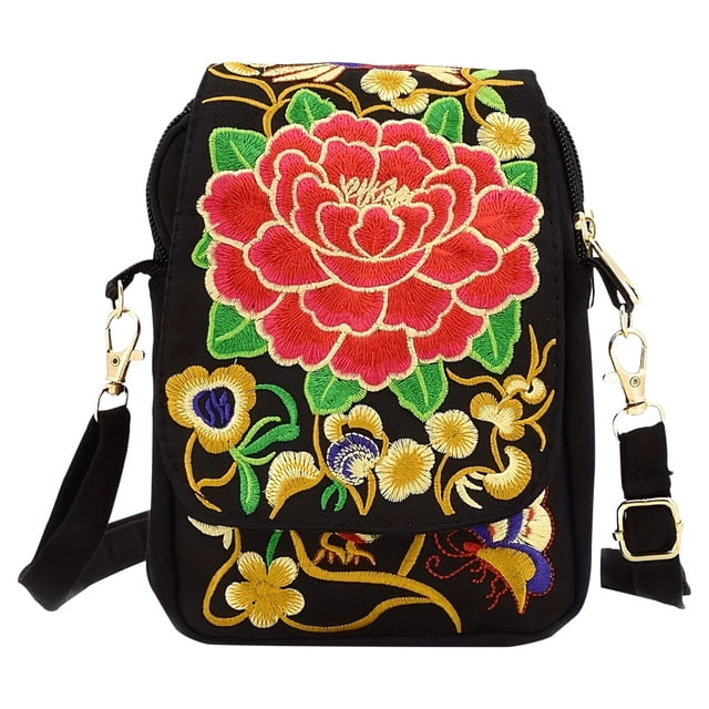 Bolsas Crossbody para Mujeres Estilo Étnico de Yunnan Bolsa de Mujer Bordada Mini Bolso de Cuerpo Bordado Bolsa de Teléfono Flip Bolsas Crossbody Pequeñas para Mujeres