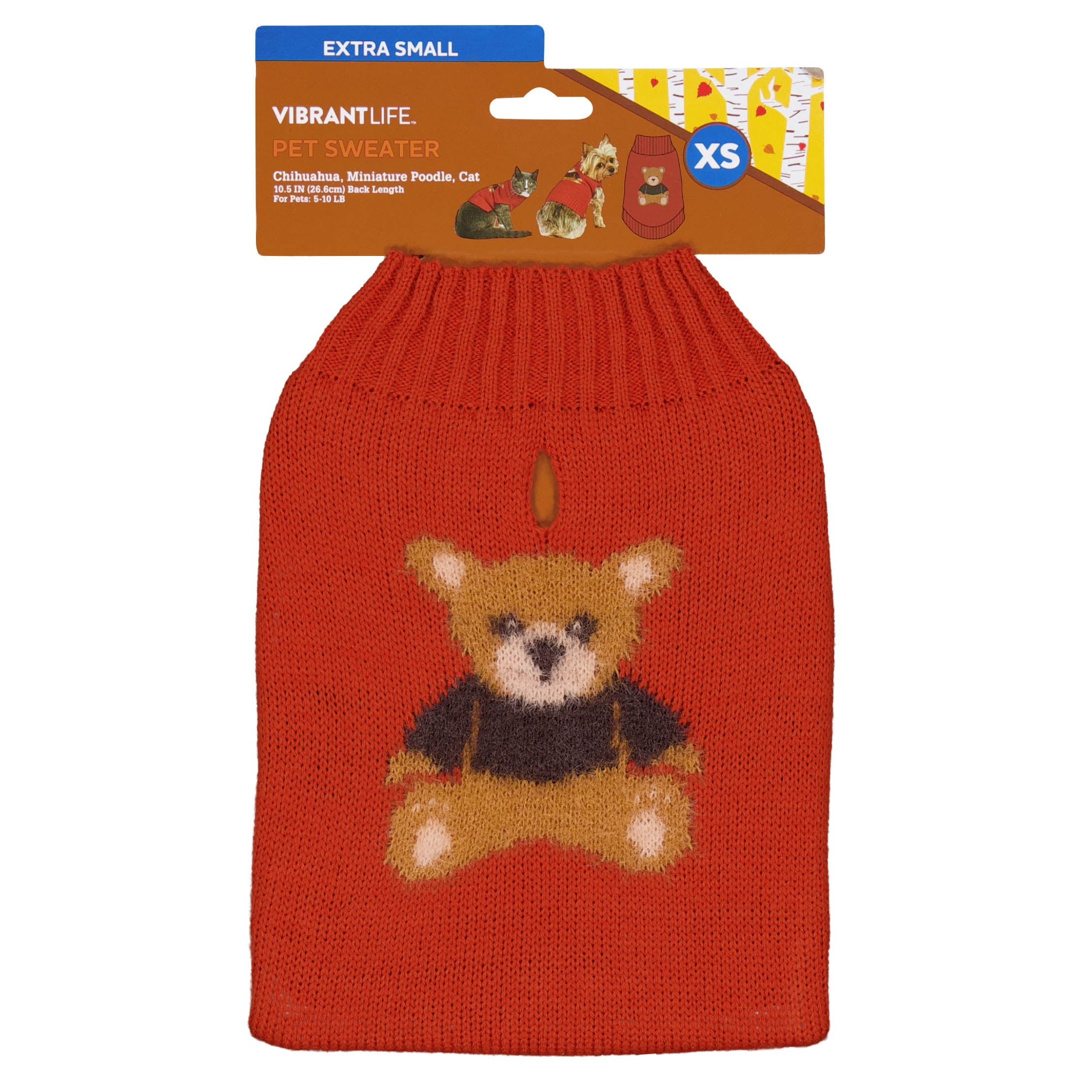 Vibrant Life Knit Sweater for Dogs and Cats, Teddy Bear, Orange, XS