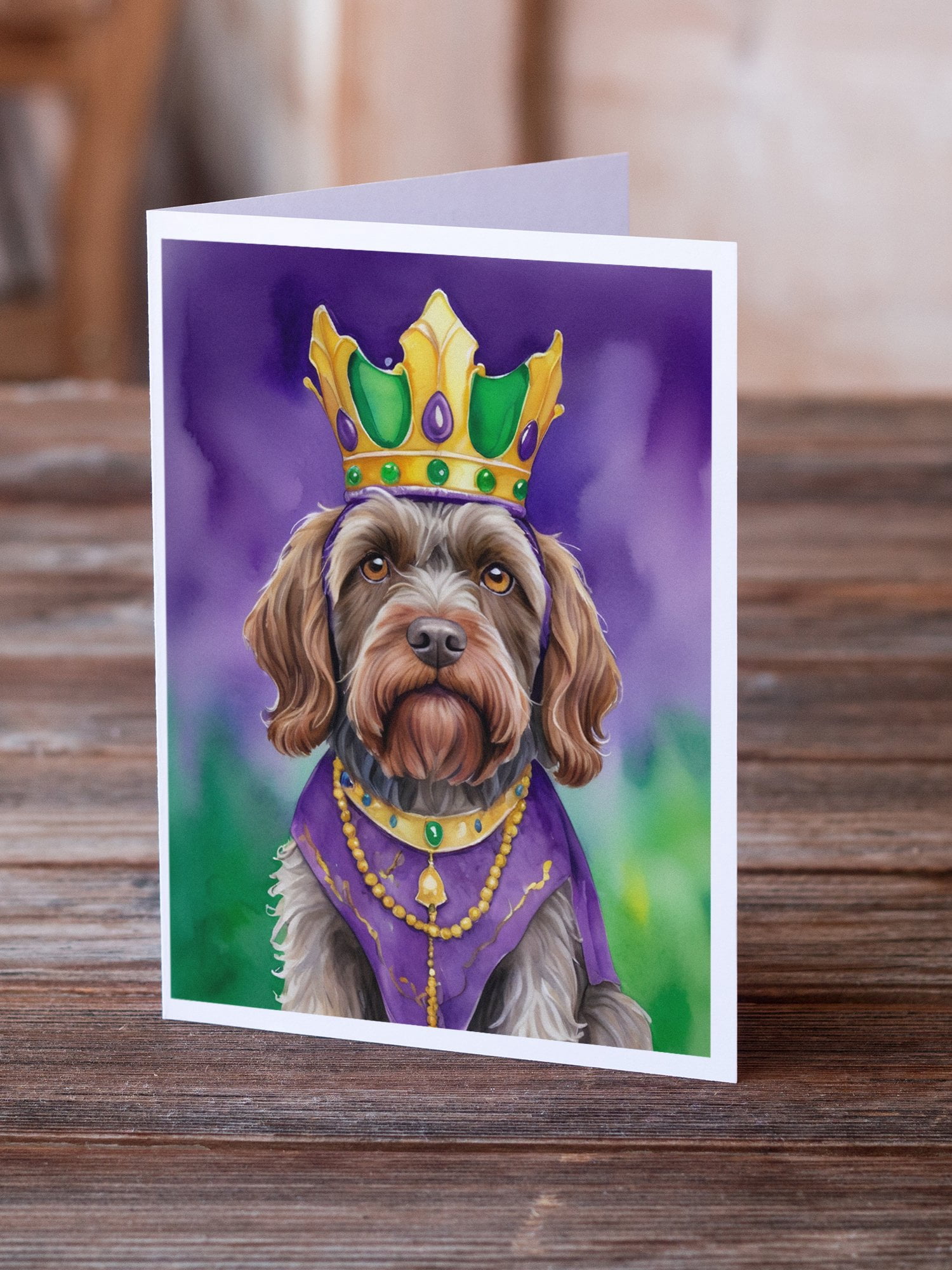 Wirehaired Pointing Griffon King of Mardi Gras Greeting Cards Pack of 8 7 in x 5 in