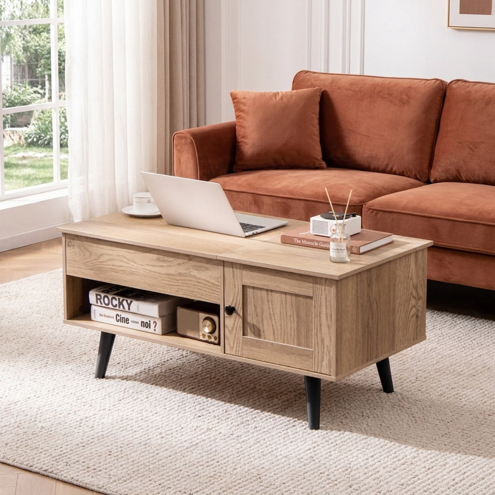 Furnibear Lift Top Coffee Table with Storage and Hidden Compartment - Natural - Living Room Cocktail Center Table