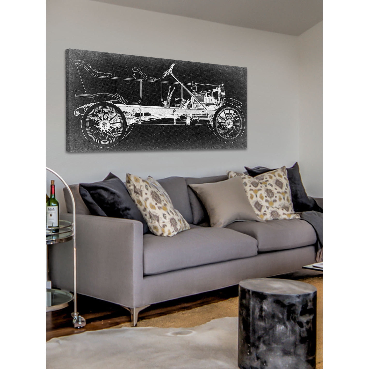 Marmont Hill Inc Marmont Hill - Vintage Race Car Blueprint 2 Painting Print on Canvas - Multi-color