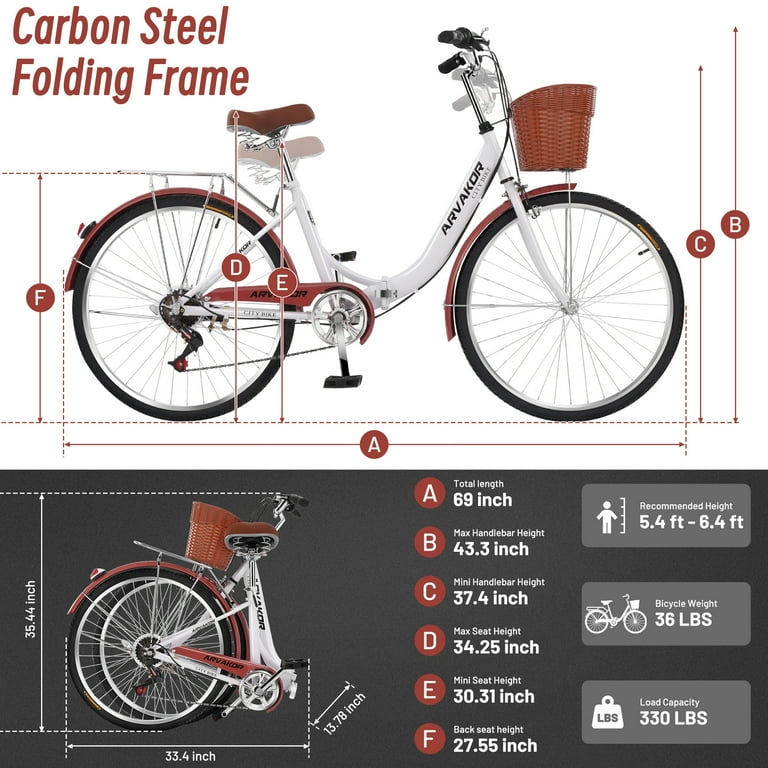 ARVAKOR 26 Inch 7 Speed Foldable Women Bike Classic Bicycle Retro Bicycle Cruiser Bike White Shop Black Friday Deals for 2024 Walmart