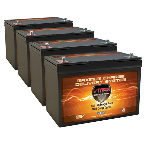 QTY4 VMAX MR127-100 12V 100AH AGM Deep Cycle Group 27 Batteries for Caroute N400-48V 180LB Brushless Electric Boat Trolling Motor