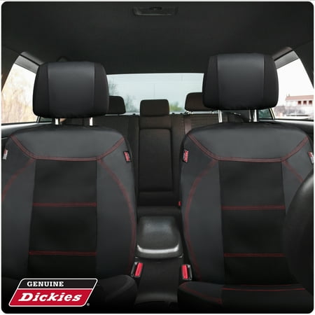 Genuine Dickies 2-Piece Black-Red Durasport Vegan Leather Universal Truck Seat Covers, 43634WDI