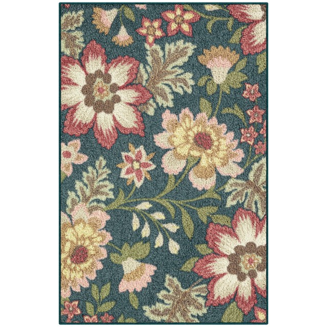 Mainstays Washable Oversized Floral Area Rug, Teal Multi, 1'8"x2'10
