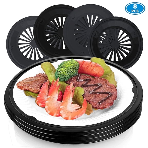 TABGIME Paper Plate Holders Reusable 10 inch Plastic W/Snap in Grooves, Holds 9-inch Round Plates for Picnics, BBQ, Birthday, Camping Trips, Parties, Holiday Supplies (8 Count Black Color)