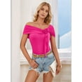 thumbnail image 3 of Dycnvjo Women Short Sleeve 3D Flower Tie Front Top Rose Red XL, 3 of 7