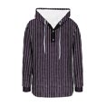 thumbnail image 4 of YYDGH Women's Hoodies Sweatshirts Striped Henley V Neck Button Hooded Pullover Tops Casual Lightweight Drawstring Long Sleeve Shirts Black S, 4 of 5