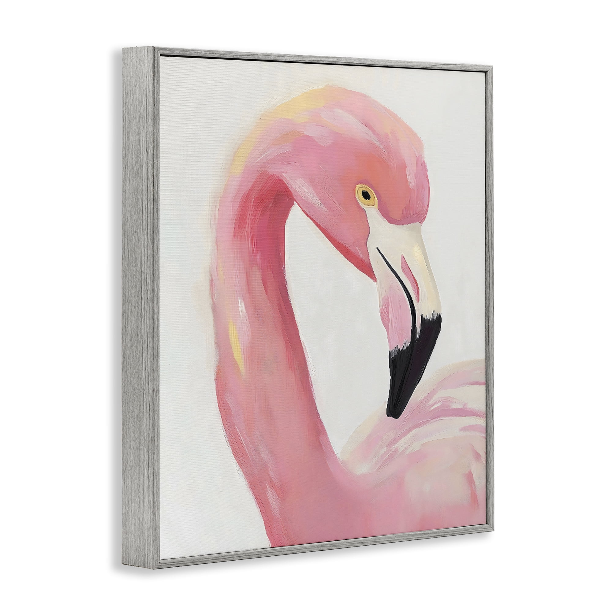 Stupell Industries Serene Pink Flamingo Portrait Gray Framed Giclee Art, design by The Prints Vibe