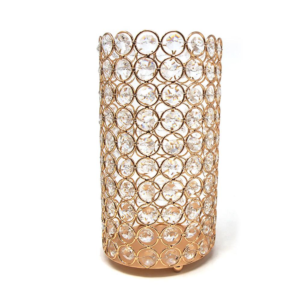 Large Crystal Cylinder Candle Holder, Gold, 9Inch