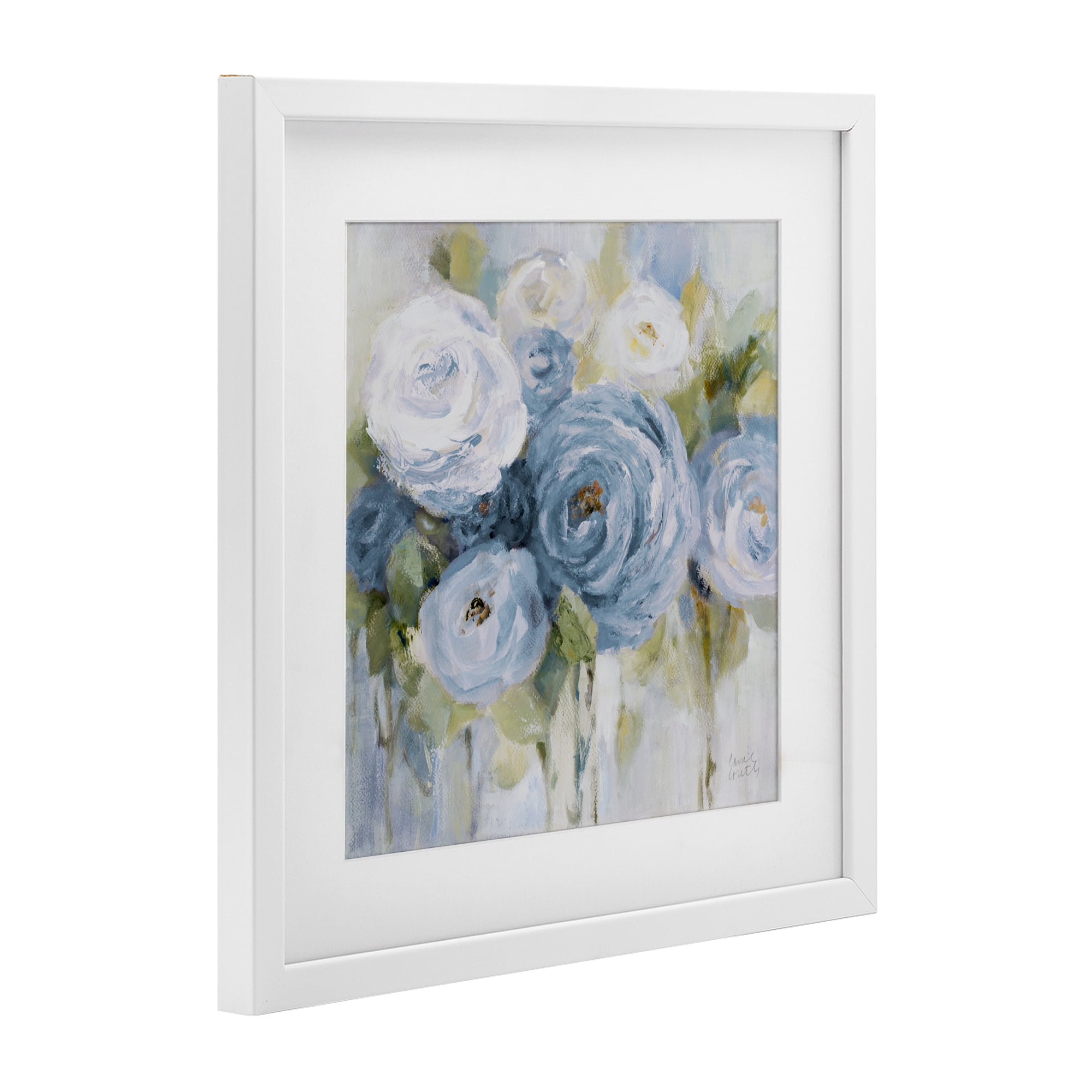 Stupell Industries Softly Blooming In Blues White Framed Print Under Glass, design by Lanie Loreth