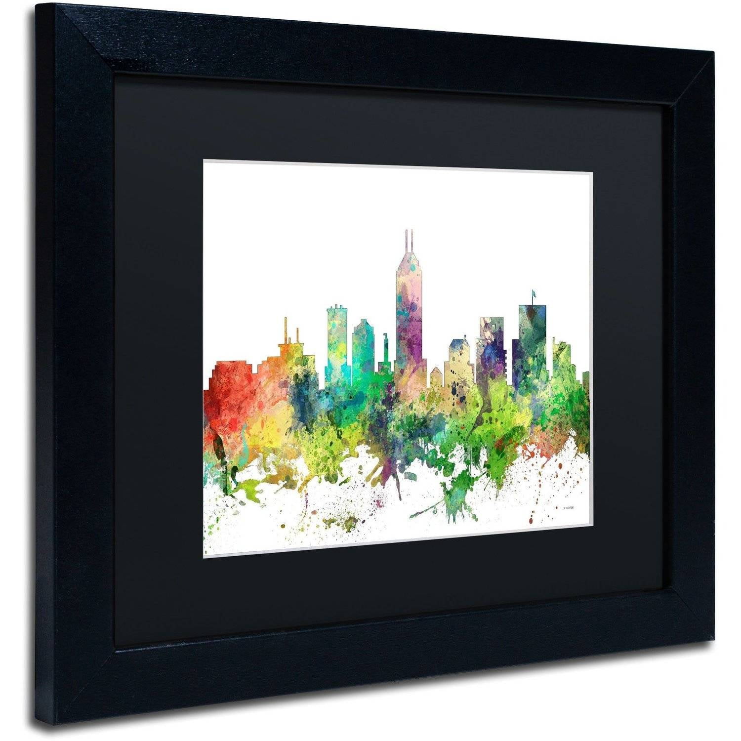 Trademark Fine Art "Indianapolis Indiana Skyline SP" Canvas Art by Marlene Watson, Black Matte, Black Frame