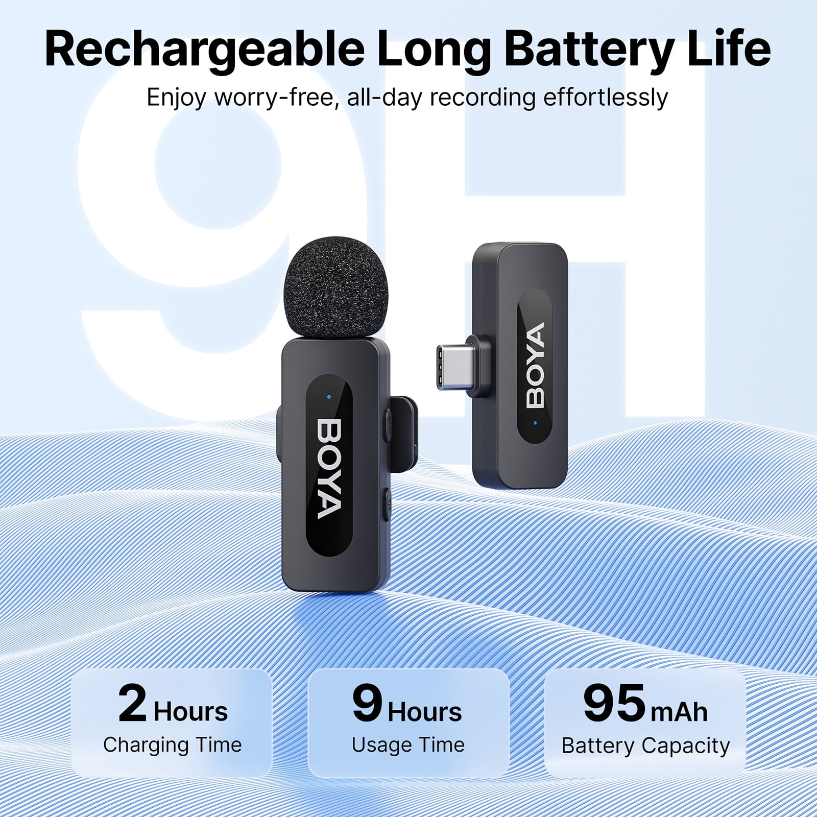 BOYA BY-V10 Wireless Microphone for iphone 15/16/17, 328Ft Transmission with 9H Battery, AI Noise Reduction, Use while Charging, for Live Streaming and Video Creation