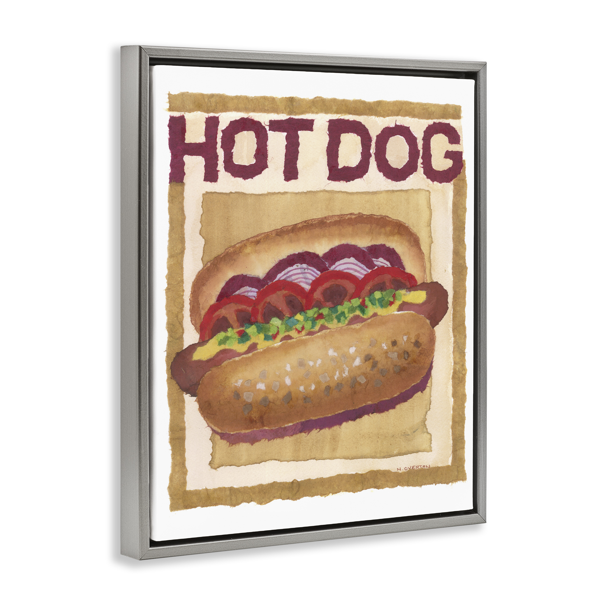 Stupell Industries Traditional Hot Dog Food & Beverage Painting Gray Floater Framed Art Print Wall Art, 17 x 21