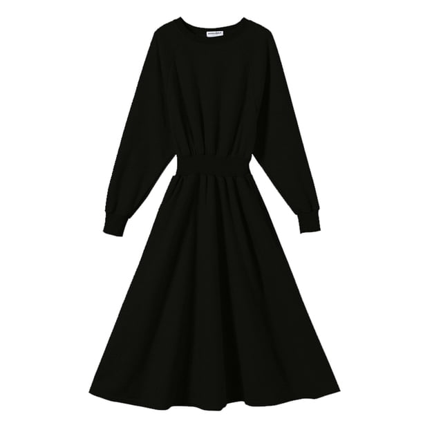 Vestido midi de manga larga con cinturón para mujer de invierno y otoño Adepaton BST2002053-1